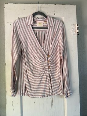 Maeve Anthropologie Wrap Stripe Blouse Size XS Mauve & White‎